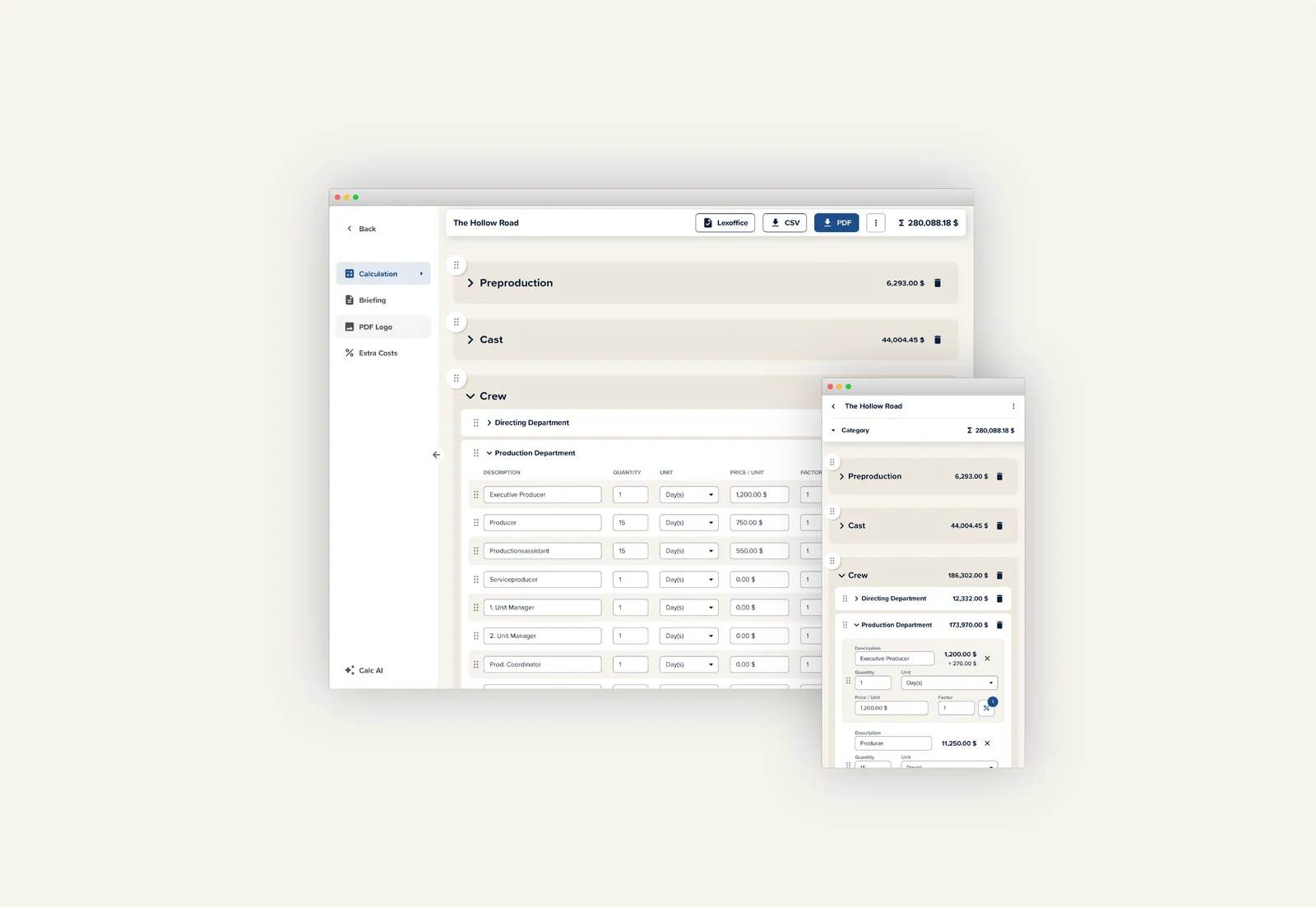 Screenshot of Cinema Calc