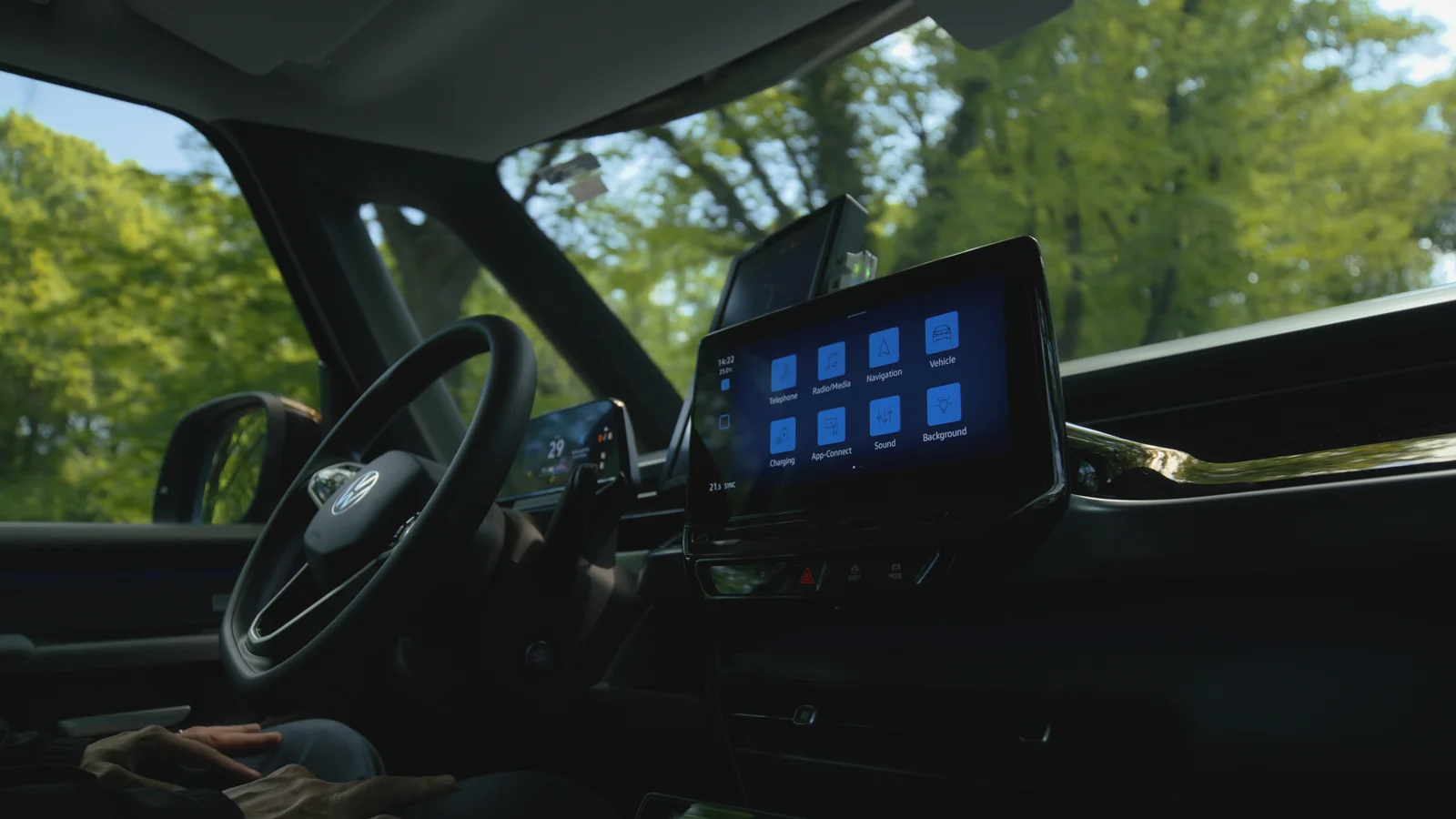 interior of the fully autonomous MOIA car VW I.D. Buzz